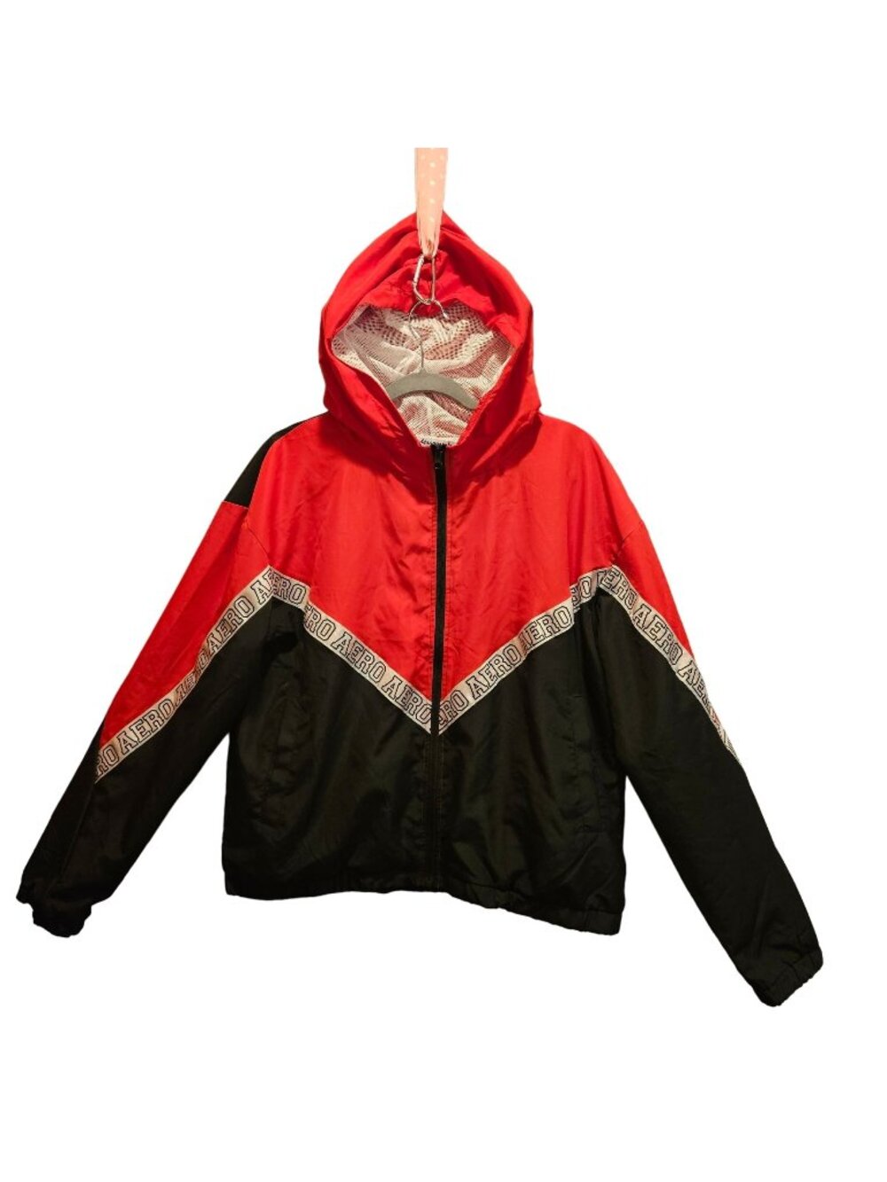 Areopostale windbreaker Mens L hooded casual outdoor Beachy coastal hipster red